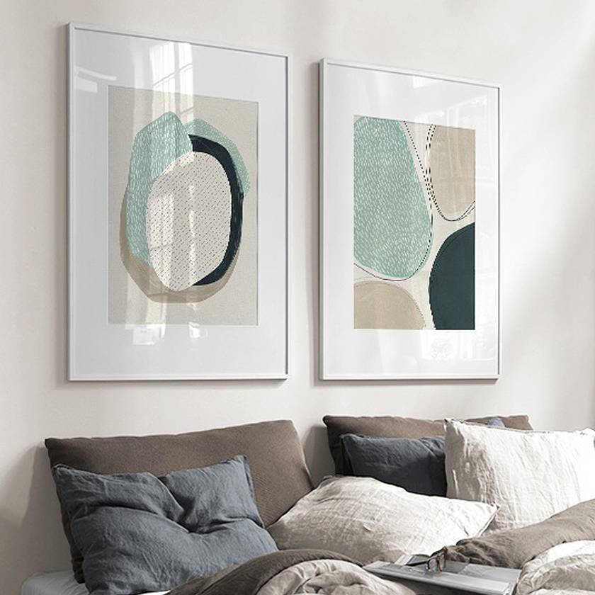 Wall art - Abstract Green Circle 2 sets- Canvas Prints- Poster Prints