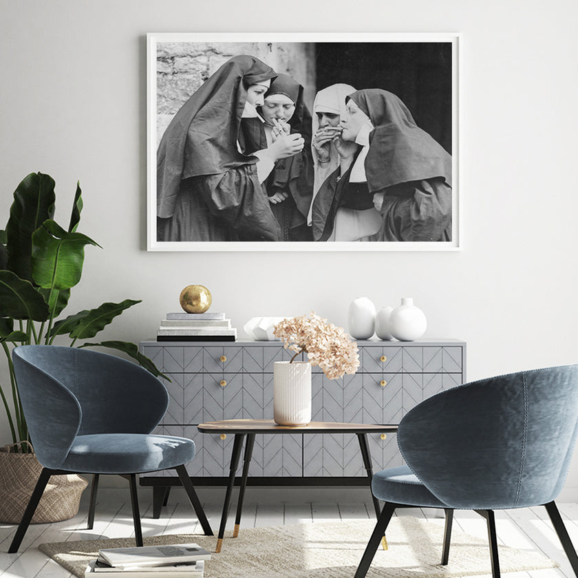 Wall Art - Smoking Nuns - Canvas Prints-Poster Prints