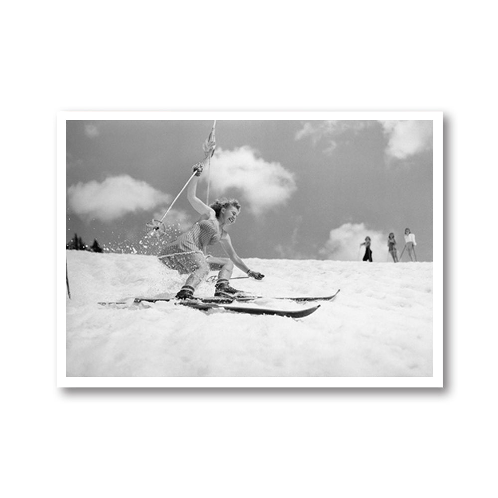 Wall Art - Young Woman Spring Skiing In A Skirt - Canvas Prints-Poster Prints