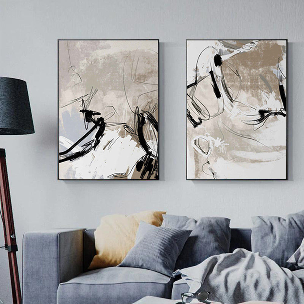 Beige Print Wall art - Modern Abstract Beige (2 sets)- Canvas Prints- Poster Print ...