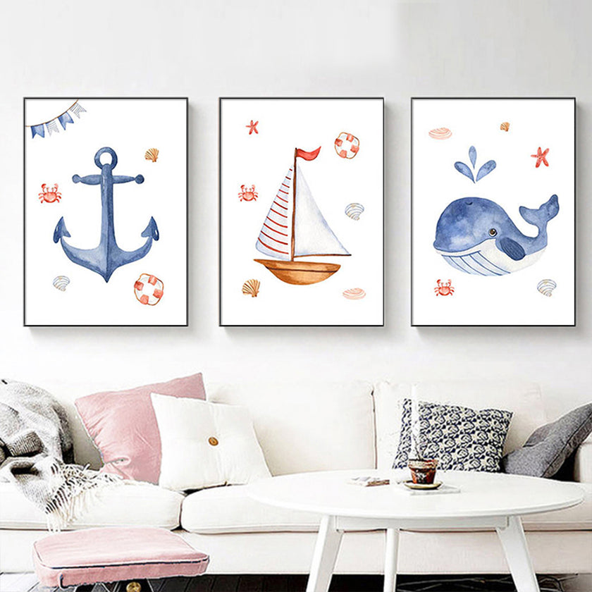 Wall Art - Nursery Whale ( 3 sets )- Poster Prints -Canvas Prints