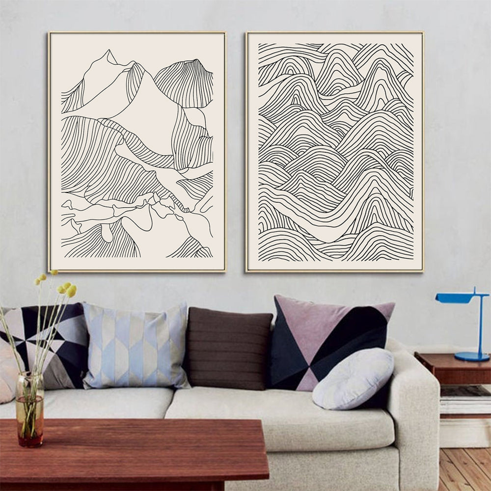 Wall art - Line Art Mountain 2 sets - Canvas Prints- Poster Prints