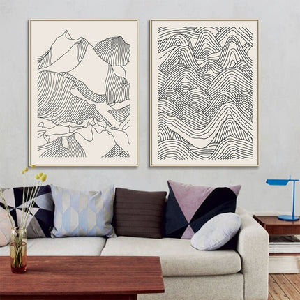 Wall art - Line Art Mountain 2 sets - Canvas Prints- Poster Prints