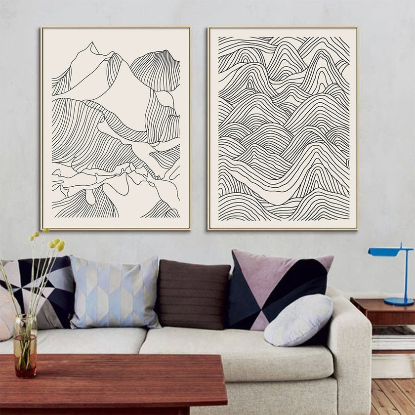 Wall art - Line Art Mountain 2 sets - Canvas Prints- Poster Prints
