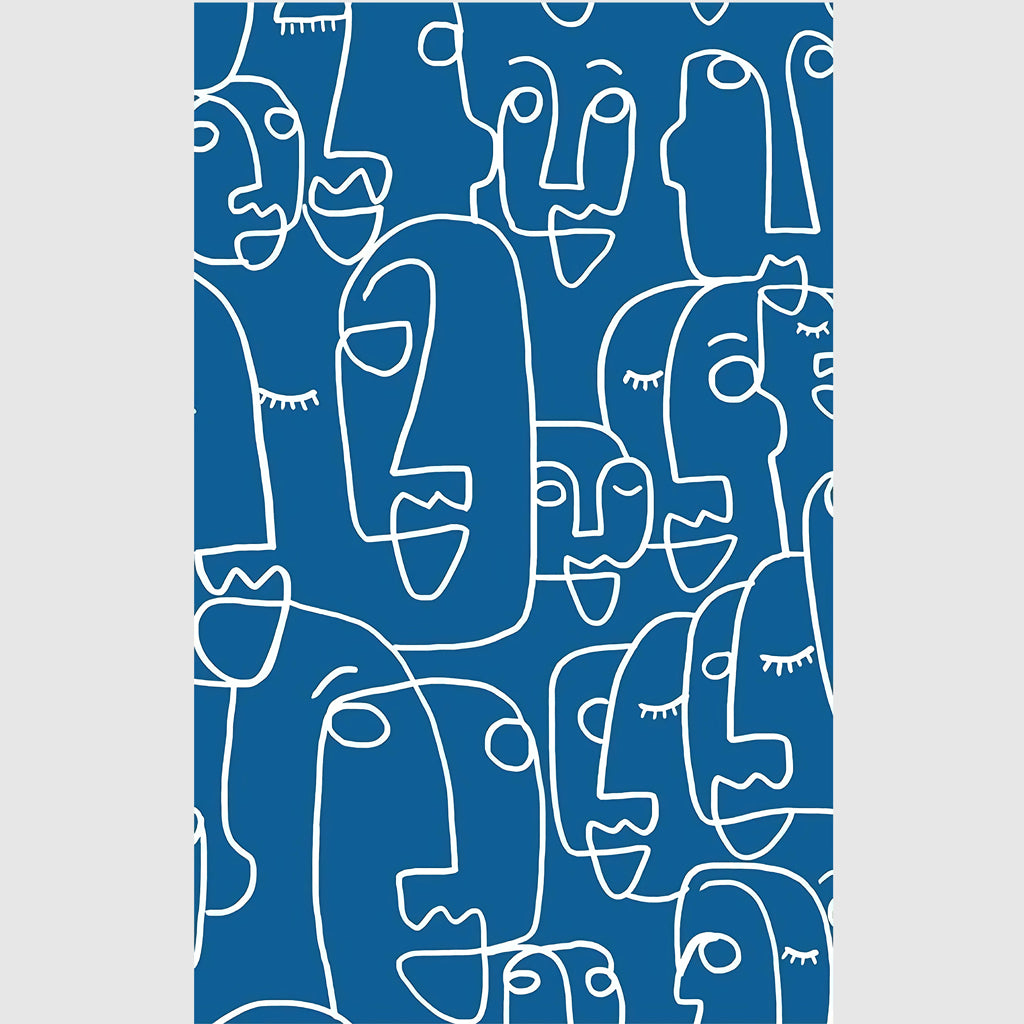 Wall Art - Line Art Faces Blue Background - Poster Prints -Canvas Prints