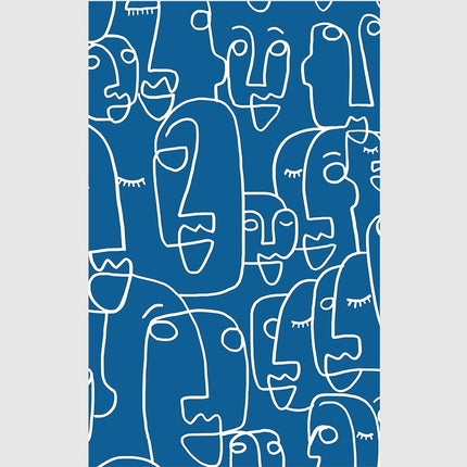 Wall Art - Line Art Faces Blue Background - Poster Prints -Canvas Prints