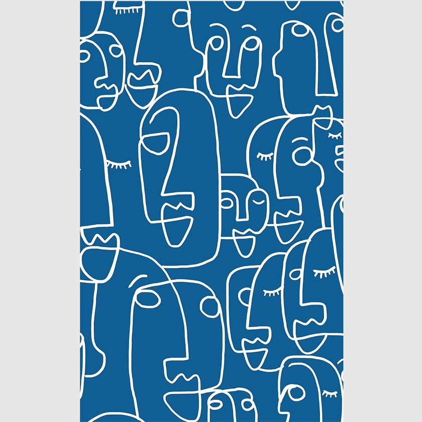 Wall Art - Line Art Faces Blue Background - Poster Prints -Canvas Prints