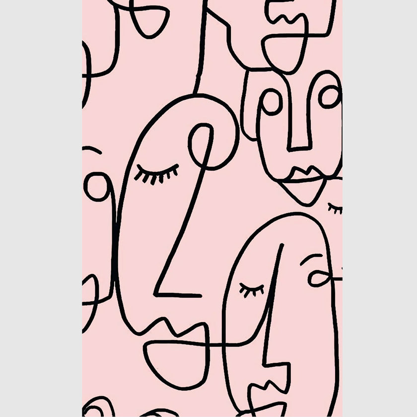 Wall Art - Line Art Lady Faces Pink Background - Poster Prints -Canvas Prints