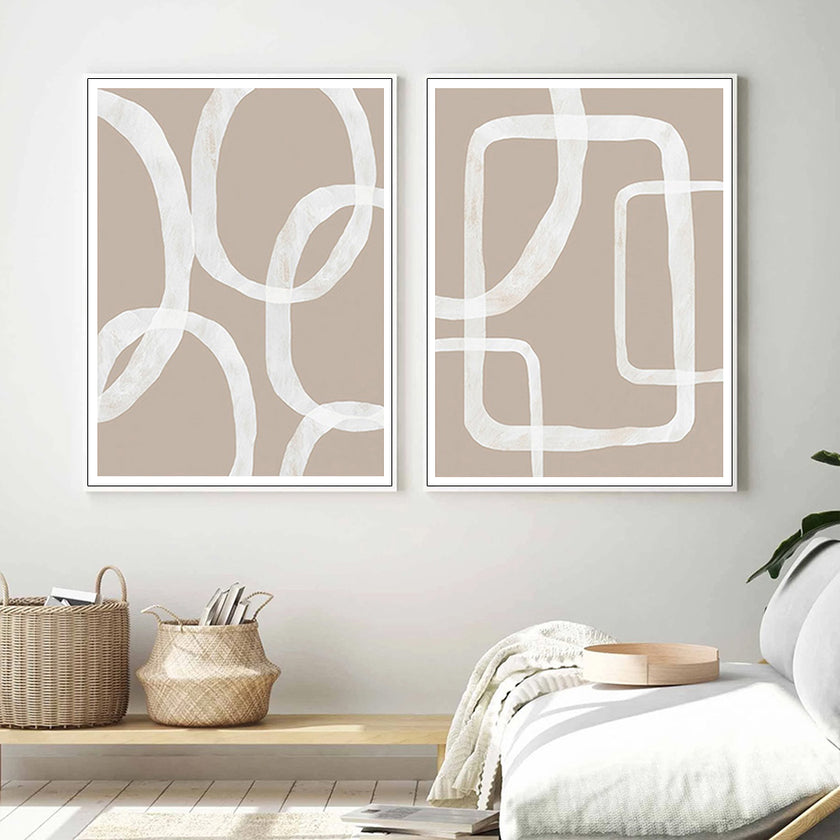 Wall art - Abstract White Lines 2 sets - Canvas Prints- Poster Prints