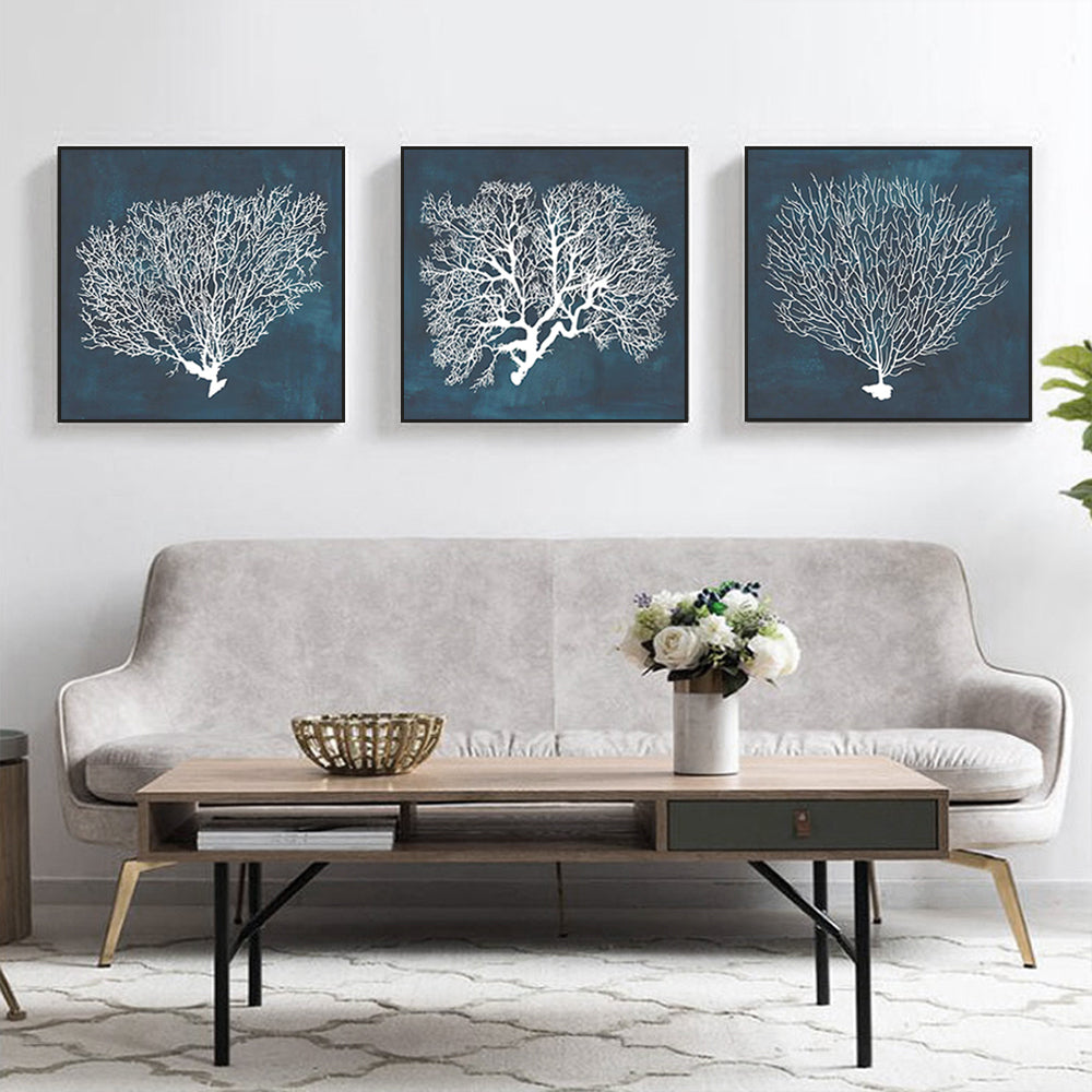 Wall Art - Blue Coral 3 Sets - Canvas Prints - Poster Prints