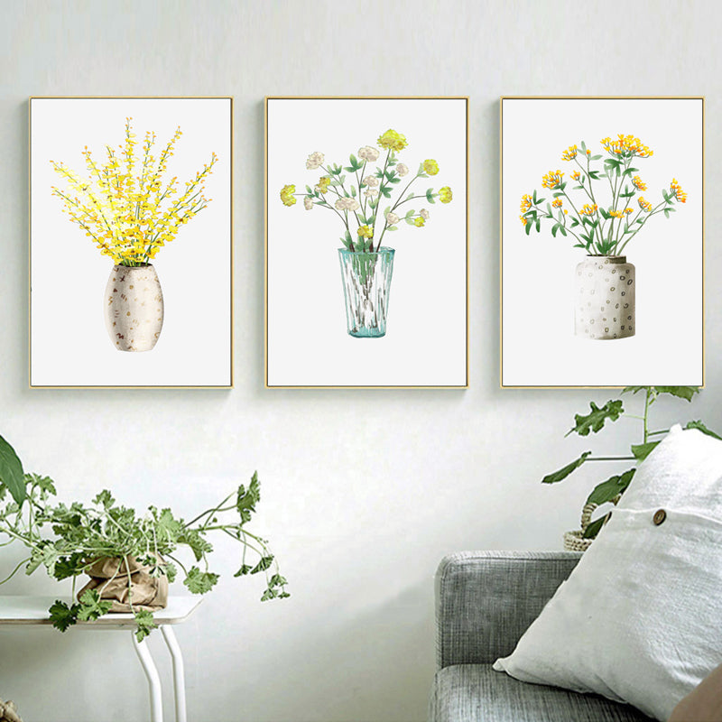 Wall Art -Yellow Flowers In Vases 3 sets - Poster Prints -Canvas Prints