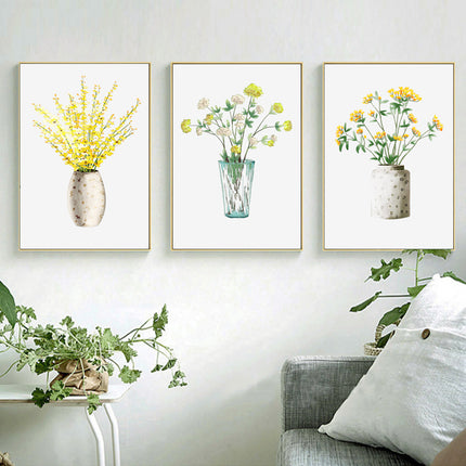 Wall Art -Yellow Flowers In Vases 3 sets - Poster Prints -Canvas Prints
