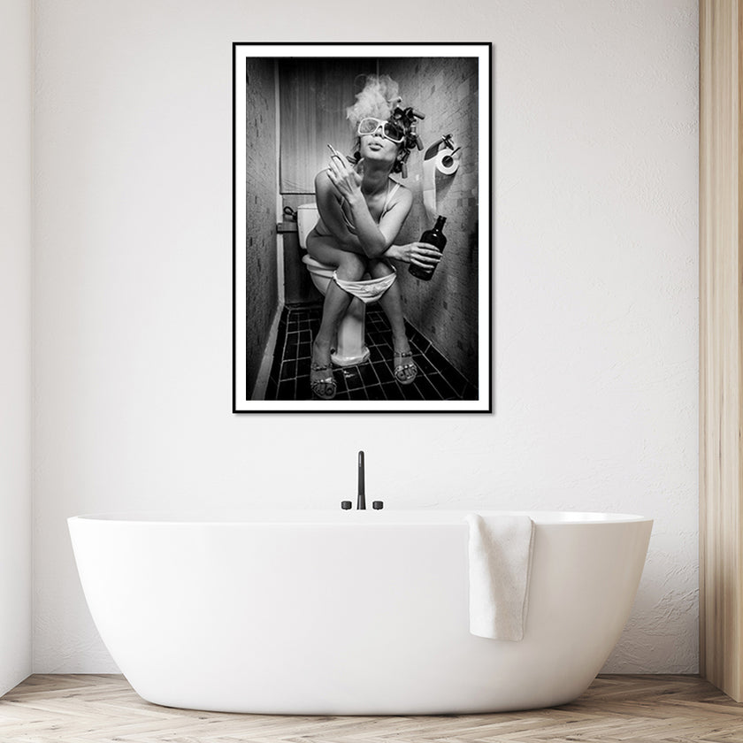 Wall Art - Woman Smoking On The Toilet - Canvas Prints-Poster Prints