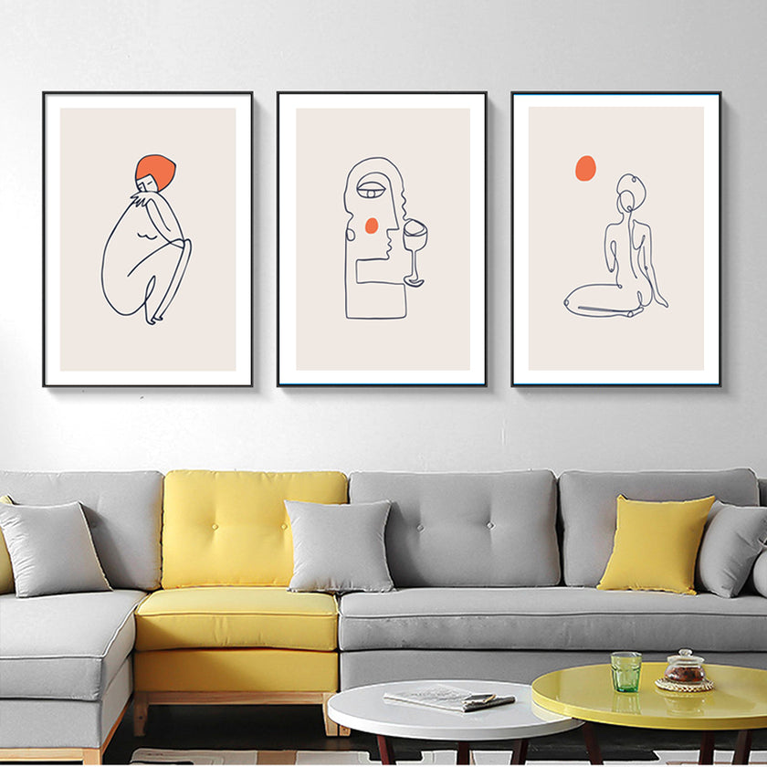 Wall Art  - Line Art Figures 3 sets - Poster Prints -Canvas Prints