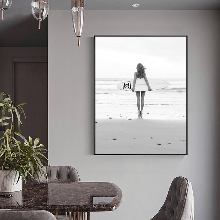 Wall Art - Surf Girl Black White - Canvas Prints-Poster Prints