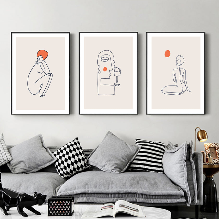 Wall Art  - Line Art Figures 3 sets - Poster Prints -Canvas Prints