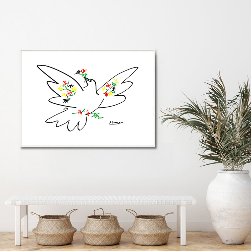Wall Art - Dove of Peace and Flowers By Picasso  - Canvas Prints-Poster Prints