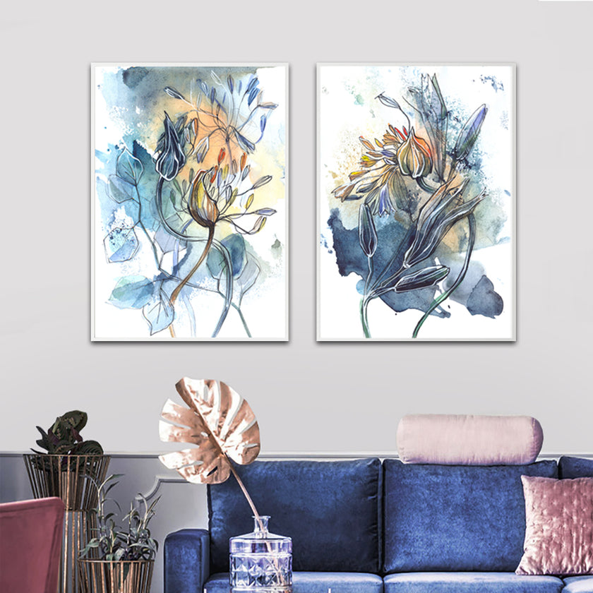 Wall art - Watercolor Style Abstract Flower 2 sets- Canvas Prints- Poster Prints