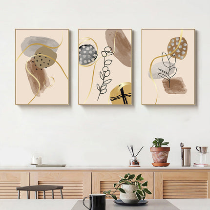 Wall Art  - Beige Leaves And Flowers 3 Sets - Poster Prints -Canvas Prints