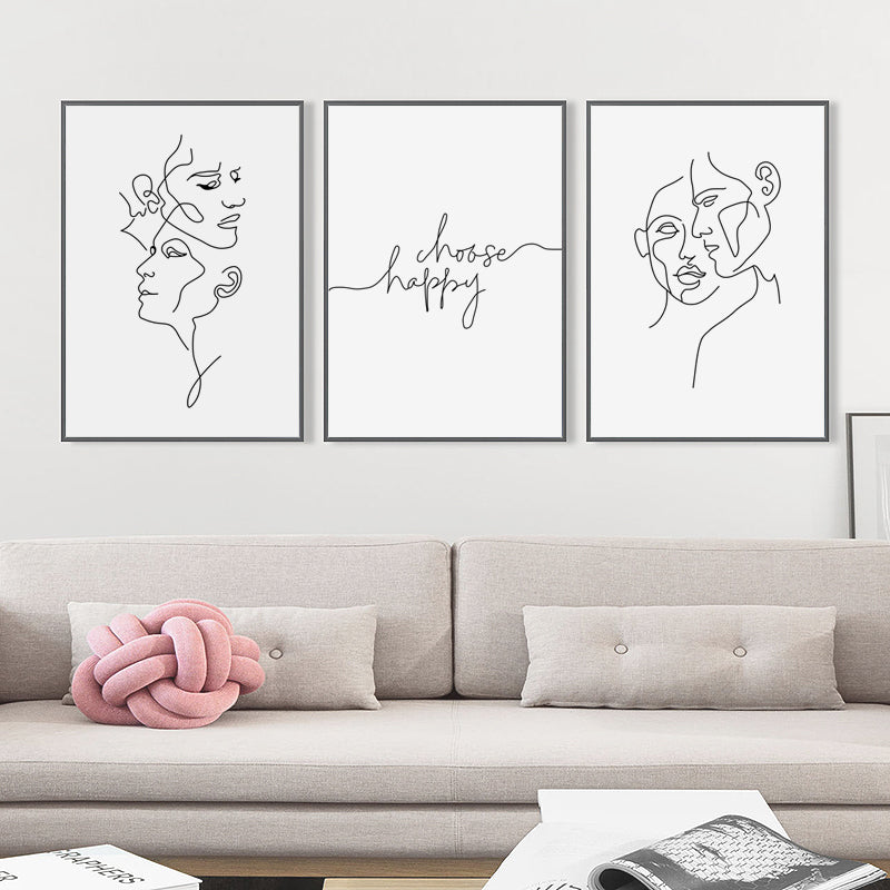 Wall Art prints - Line art - Happy choose ( 3 sets )- Poster Prints -Canvas Prints