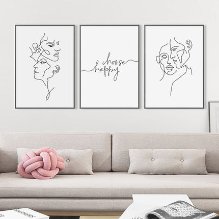 Wall Art - Line art - Happy choose (B+C 2 sets)- Canvas Prints-Poster Prints
