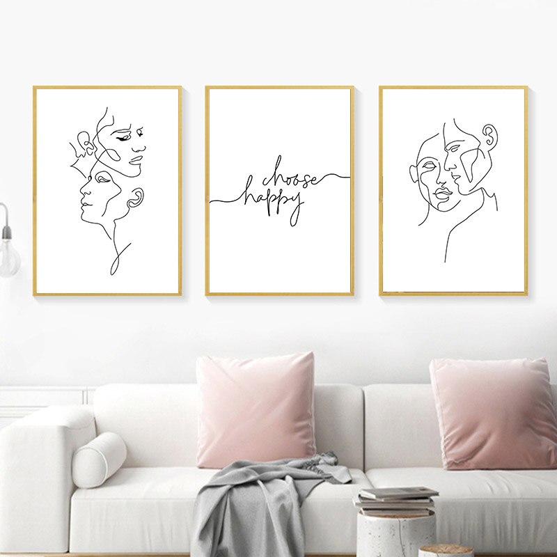 Wall Art prints - Line art - Happy choose ( 3 sets )- Poster Prints -Canvas Prints