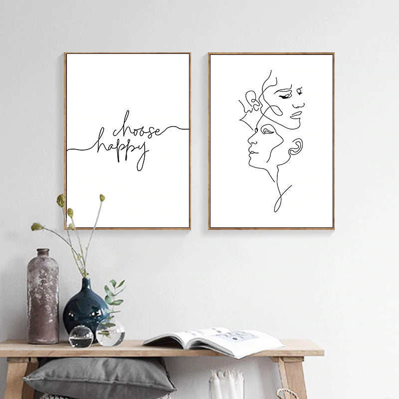 Wall Art prints - Line art - Happy choose ( 3 sets )- Poster Prints -Canvas Prints