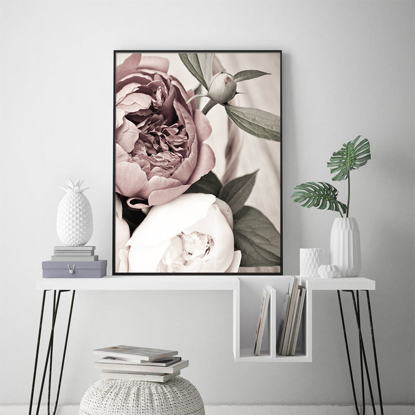Wall Art - Scandinavian Pink White Flower - Canvas Prints-Poster Prints