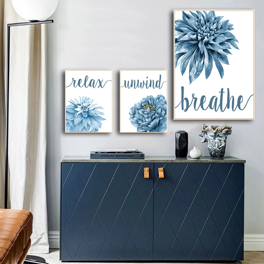 Wall art- Blue flowers 3 sets -canvas prints-poster prints