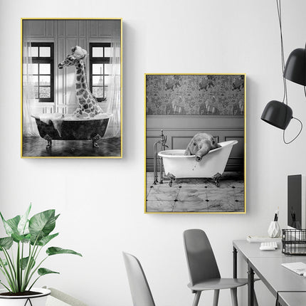 Wall art - Giraffe And Elephant In Bathroom (2 sets)- Canvas Prints- Poster Prints