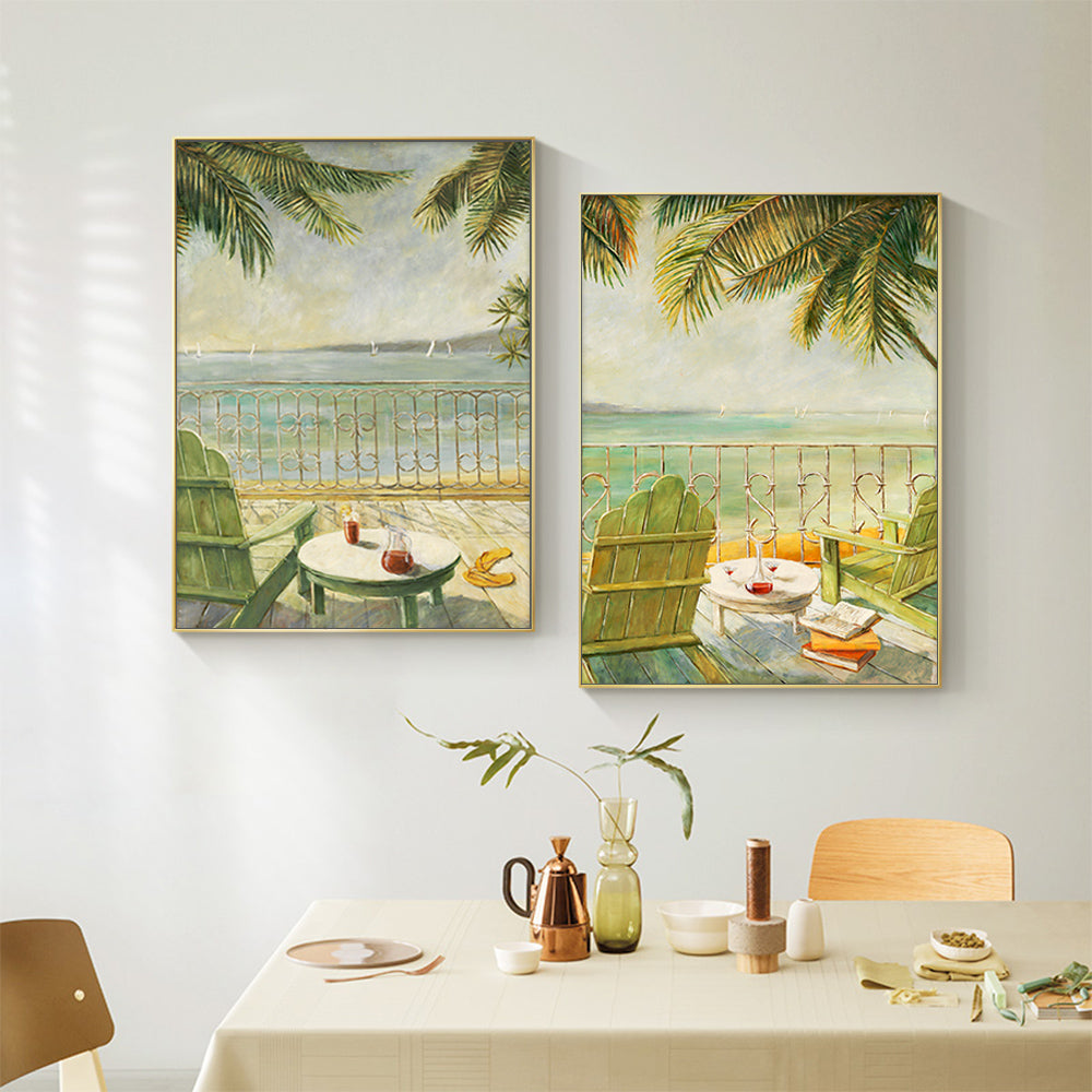 Wall art - European Beach Painting Style 2 sets- Canvas Prints- Poster Prints