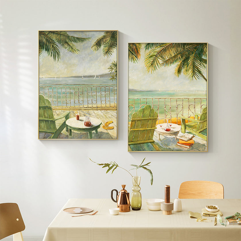 Wall art - European Beach Painting Style 2 sets- Canvas Prints- Poster Prints