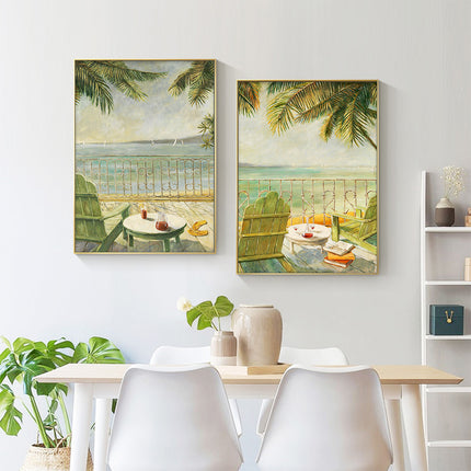 Wall art - European Beach Painting Style 2 sets- Canvas Prints- Poster Prints