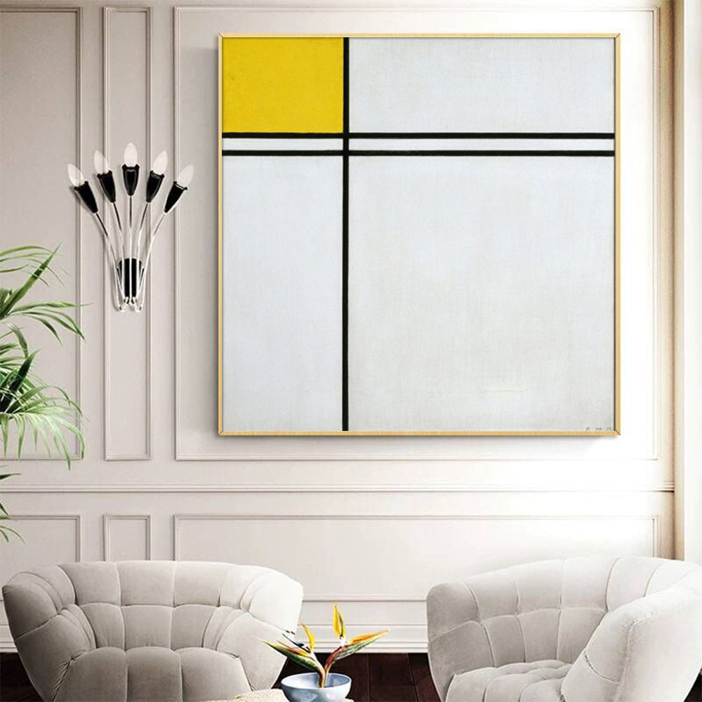 Wall Art - Double Line and Yellow By Piet Mondrian  - Canvas Prints-Poster Prints