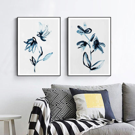 Wall art - Indigo Flowers (2 sets)- Canvas Prints- Poster Prints