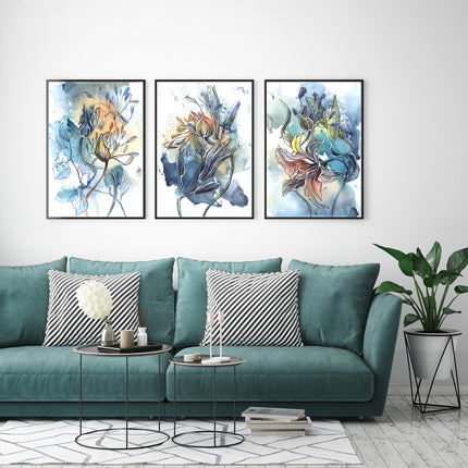 Wall Art -Watercolor Style Abstract Flower 3 sets - Poster Prints -Canvas Prints
