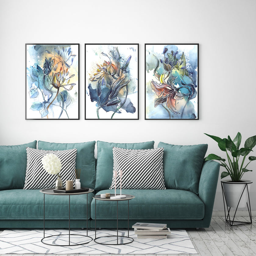 Wall Art -Watercolor Style Abstract Flower 3 sets - Poster Prints -Canvas Prints