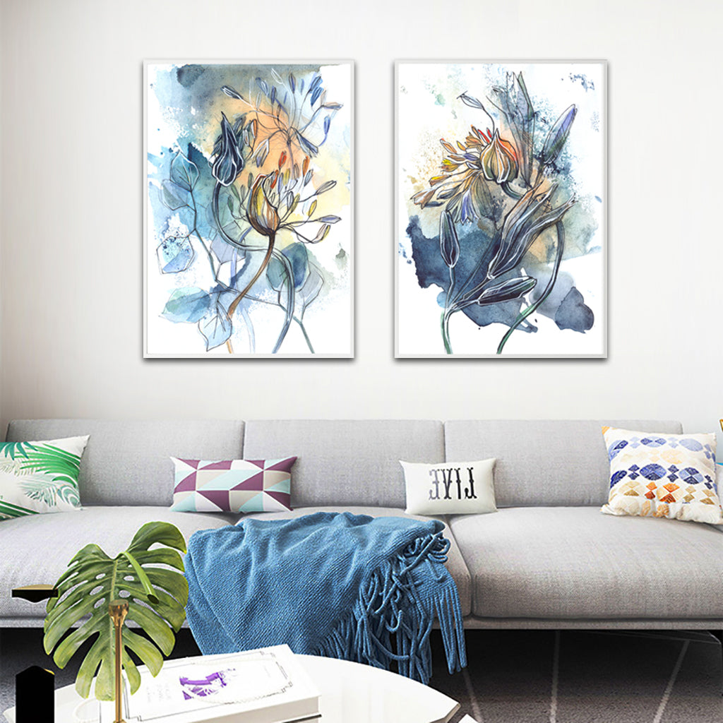 Wall art - Watercolor Style Abstract Flower 2 sets- Canvas Prints- Poster Prints