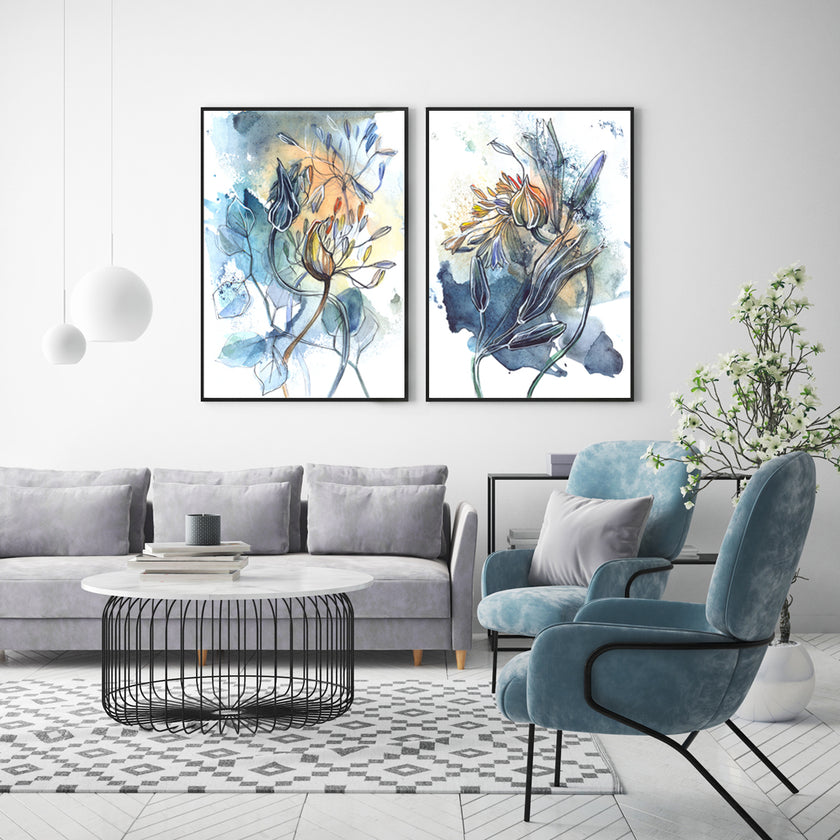 Wall art - Watercolor Style Abstract Flower 2 sets- Canvas Prints- Poster Prints