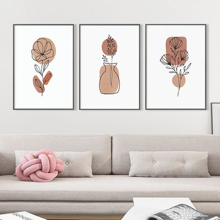 Wall Art - Abstract Boho Flowers ( 3 sets )- Poster Prints -Canvas Prints