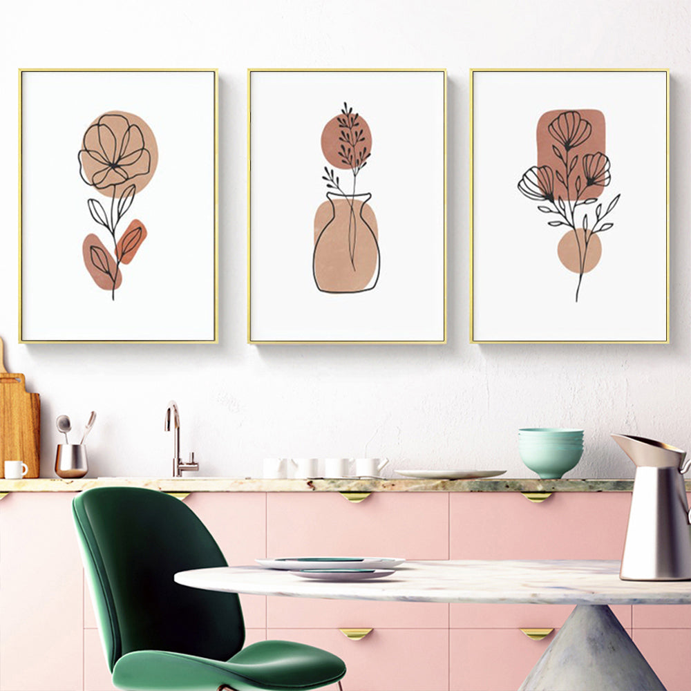 Wall Art - Abstract Boho Flowers ( 3 sets )- Poster Prints -Canvas Prints