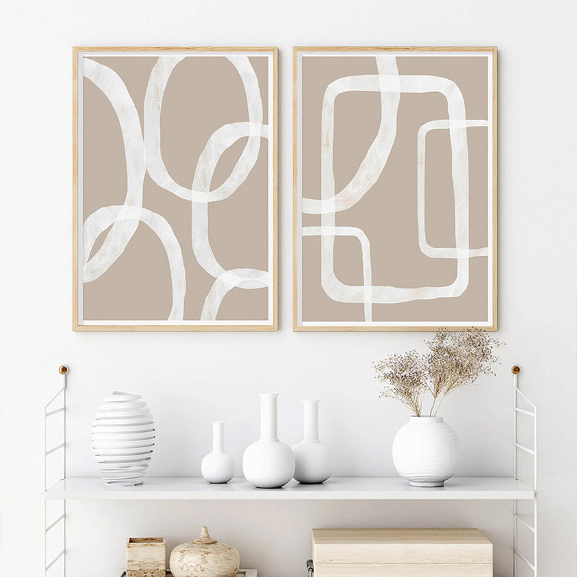 Wall art - Abstract White Lines 2 sets - Canvas Prints- Poster Prints