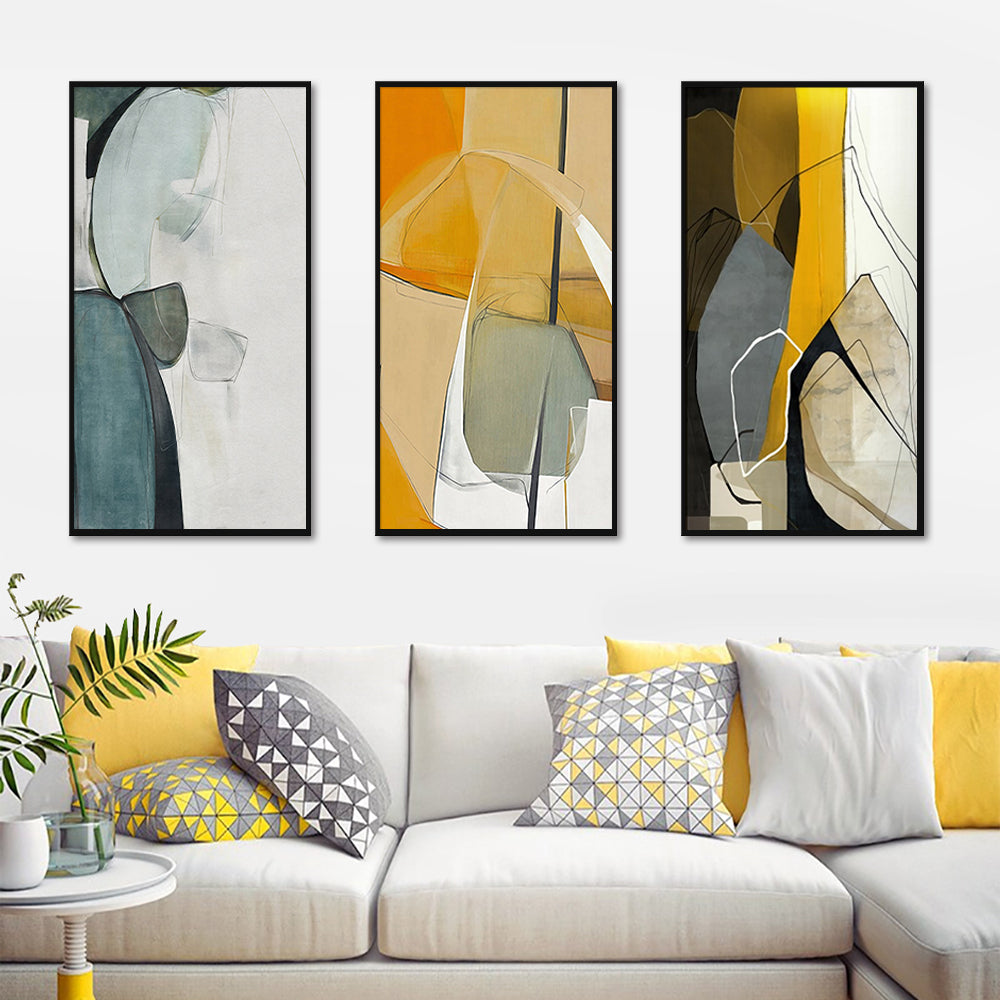 Wall Art – Abstract Yellow Black (3 sets) - Canvas Prints - Poster Prints