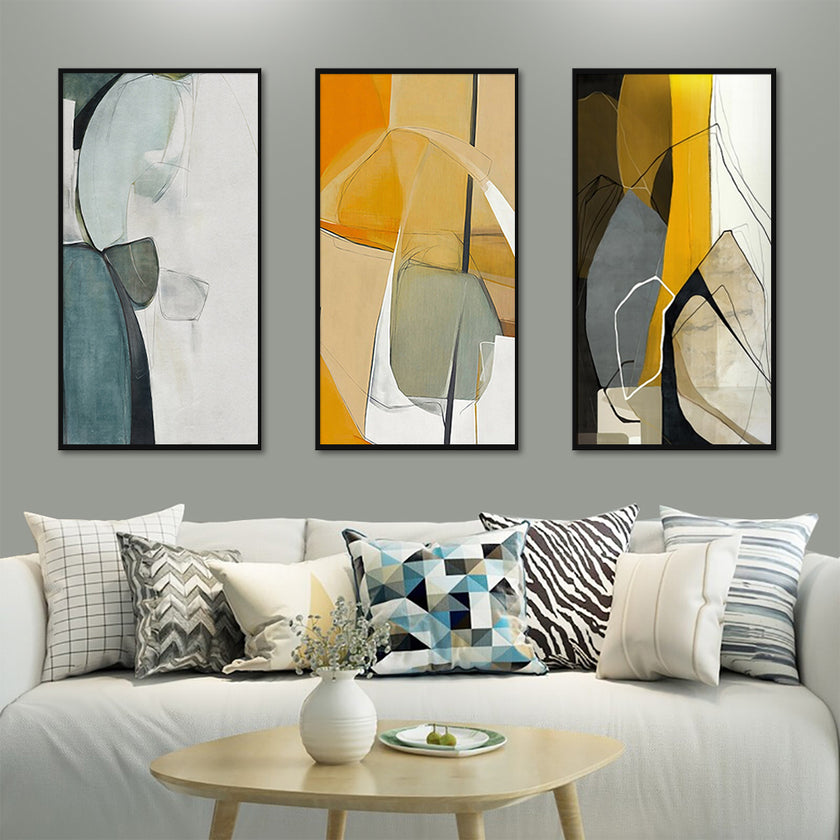 Wall Art – Abstract Yellow Black (3 sets) - Canvas Prints - Poster Prints