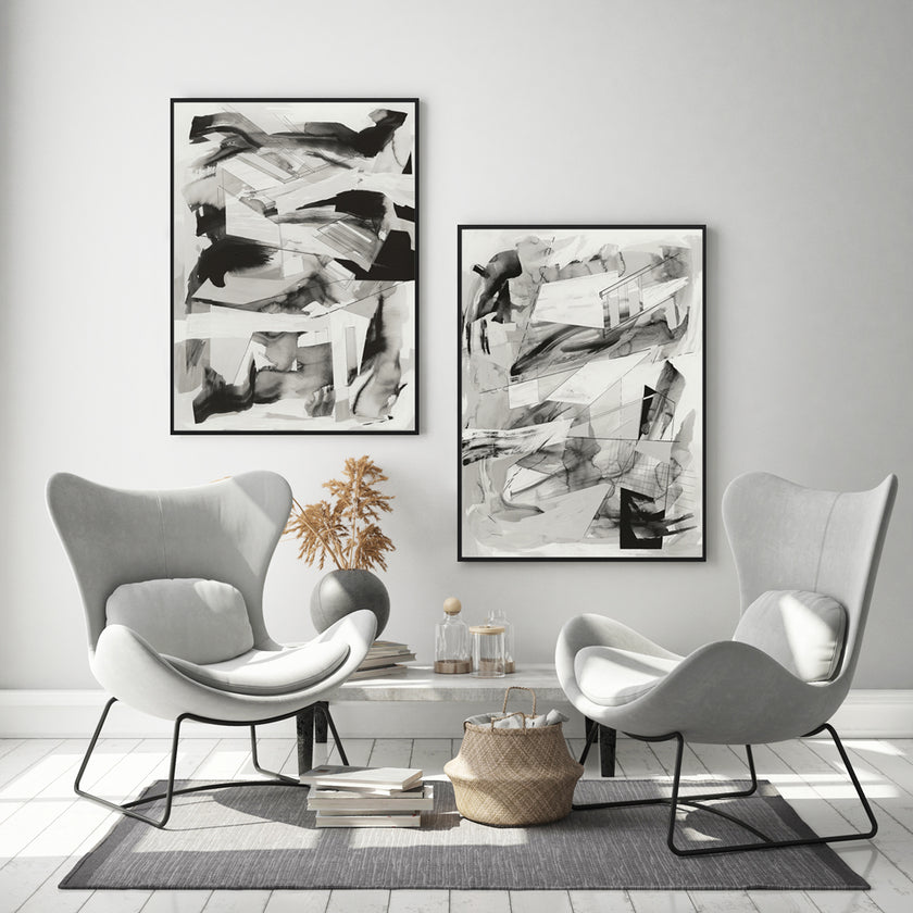 Wall art - Abstract Black and White 2 sets- Canvas Prints- Poster Prints