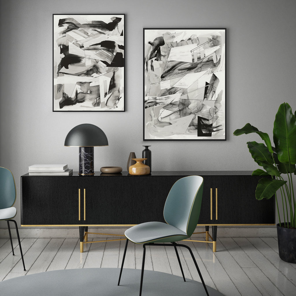 Wall art - Abstract Black and White 2 sets- Canvas Prints- Poster Prints