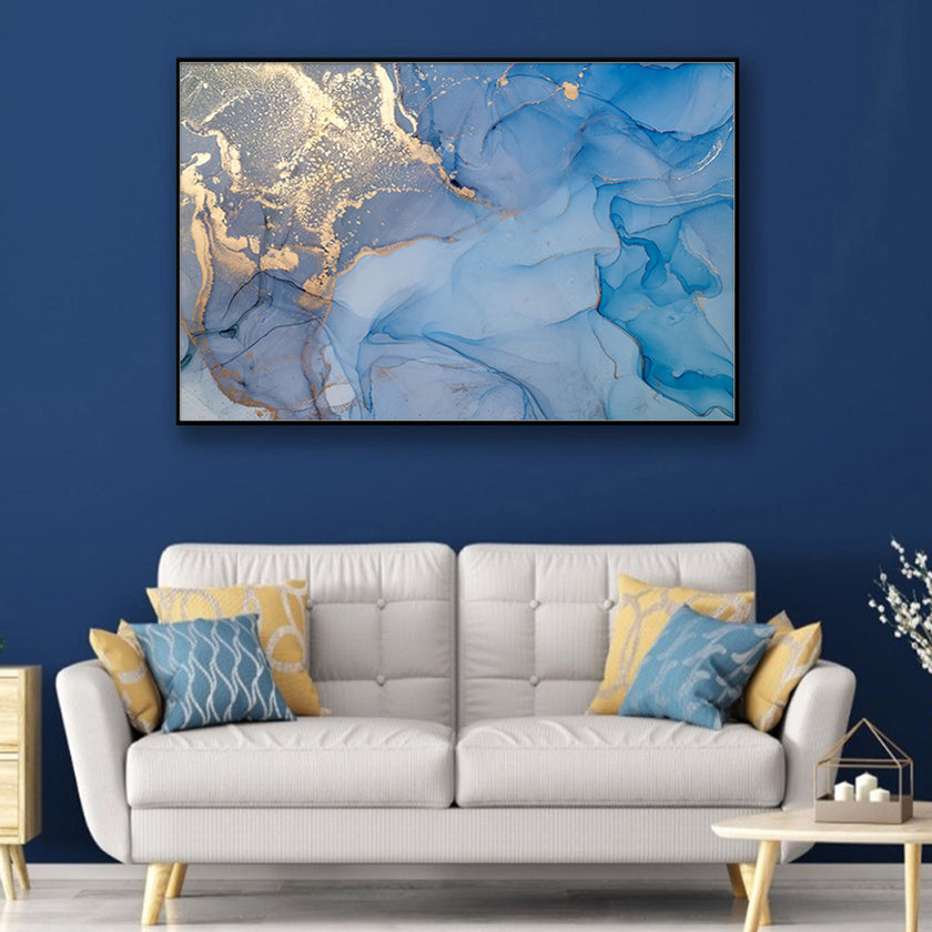 Wall art - Light Blue Marble With Gold Splash - Canvas Prints - Poster Prints