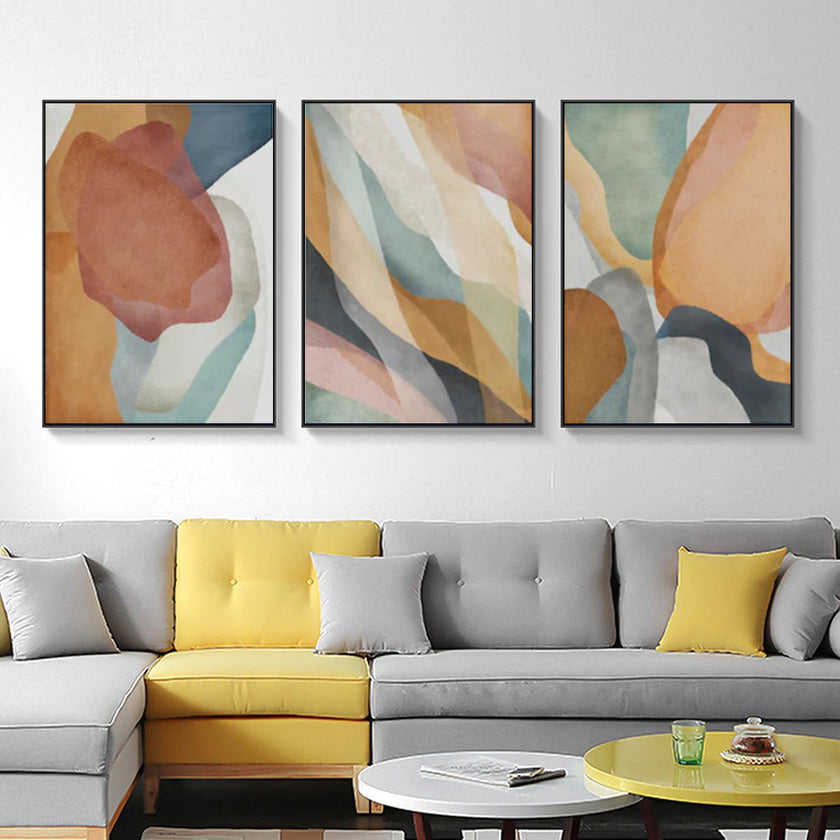 Wall Art - Abstract Orange (3 Sets) - Poster Prints -Canvas Prints