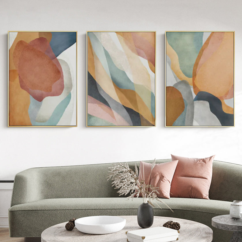 Wall Art - Abstract Orange (3 Sets) - Poster Prints -Canvas Prints