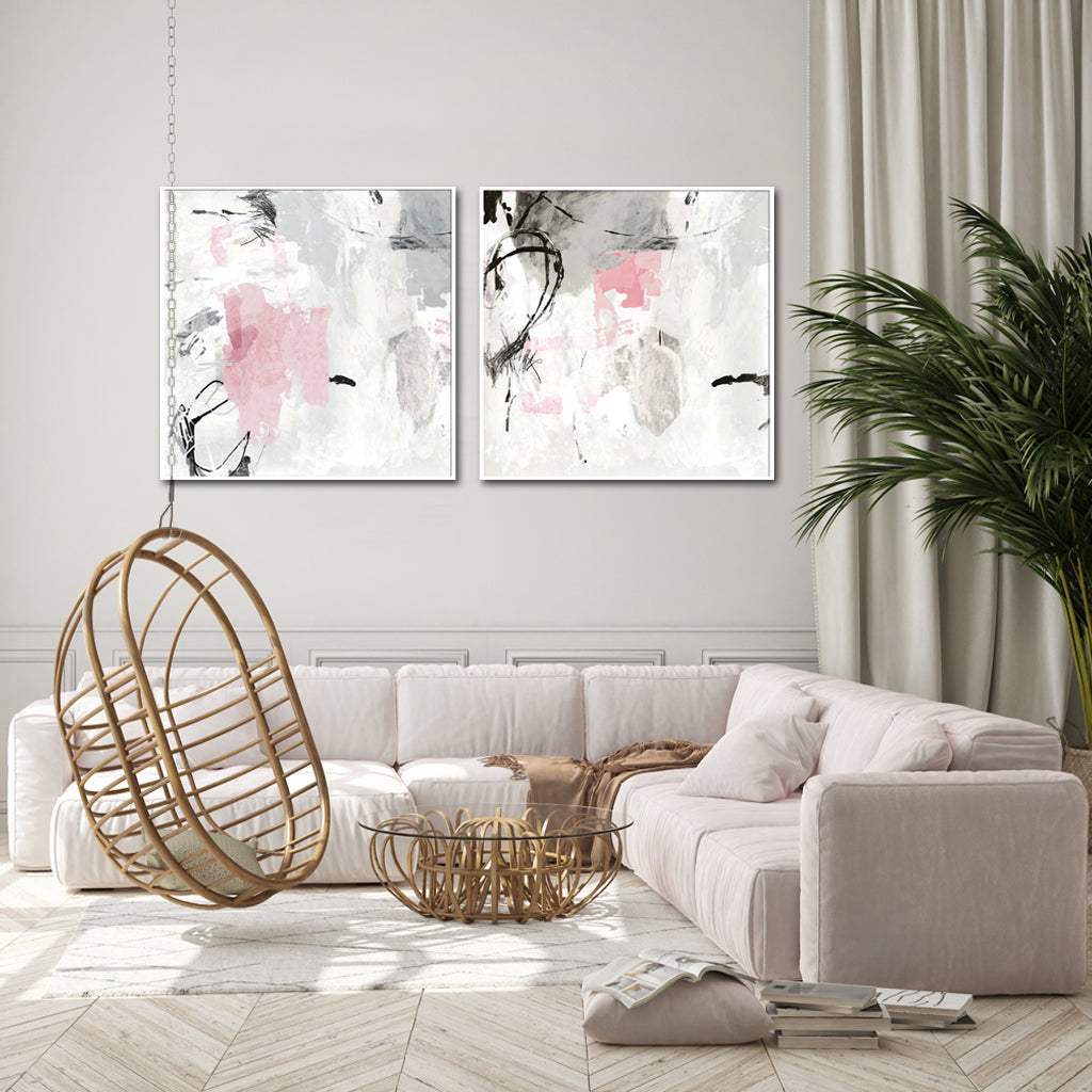 Wall Art Prints - Abstract Pink Grey (2 sets)- Canvas Prints-Poster Prints